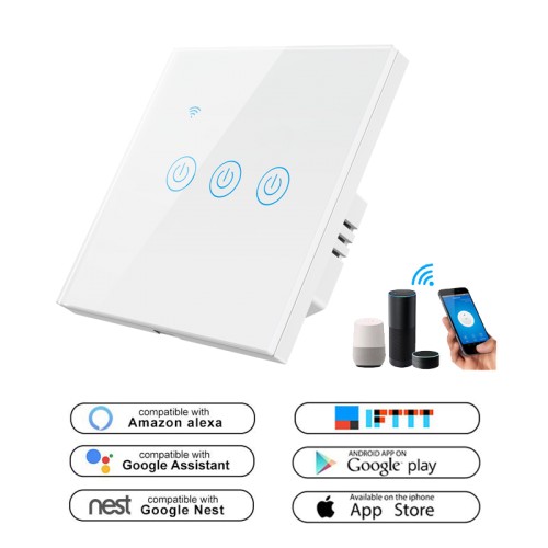 Розумний сенсорний Wi-Fi вимикач 3-канальний Tuya Maxton MX-DS-101JL-3, фото 1